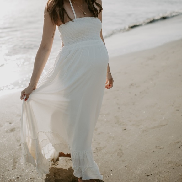 white maternity beach dress Vienna Gown
